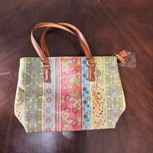 Vintage Fossil Leather Multicolor Patchwork Stitched Small Tote Bag Purse 11x8